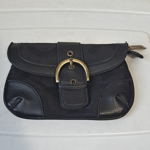 Coach Handbags - Vintage Coach clutch - black signature canvas with brass and leather accents
